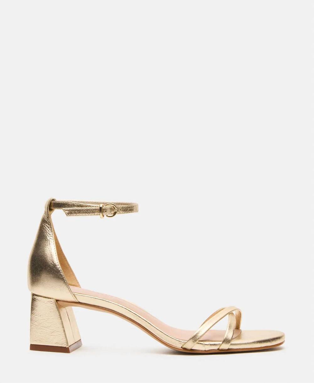 NEW STEVE MADDEN women's rae strappy heel sandal in gold leather